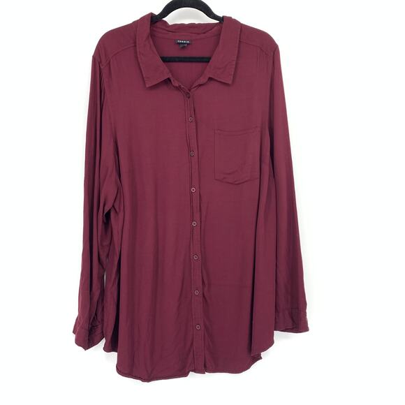torrid Tops - Torrid Collared Button Front Long Sleeve Shirt Womens Size 3X Maroon
